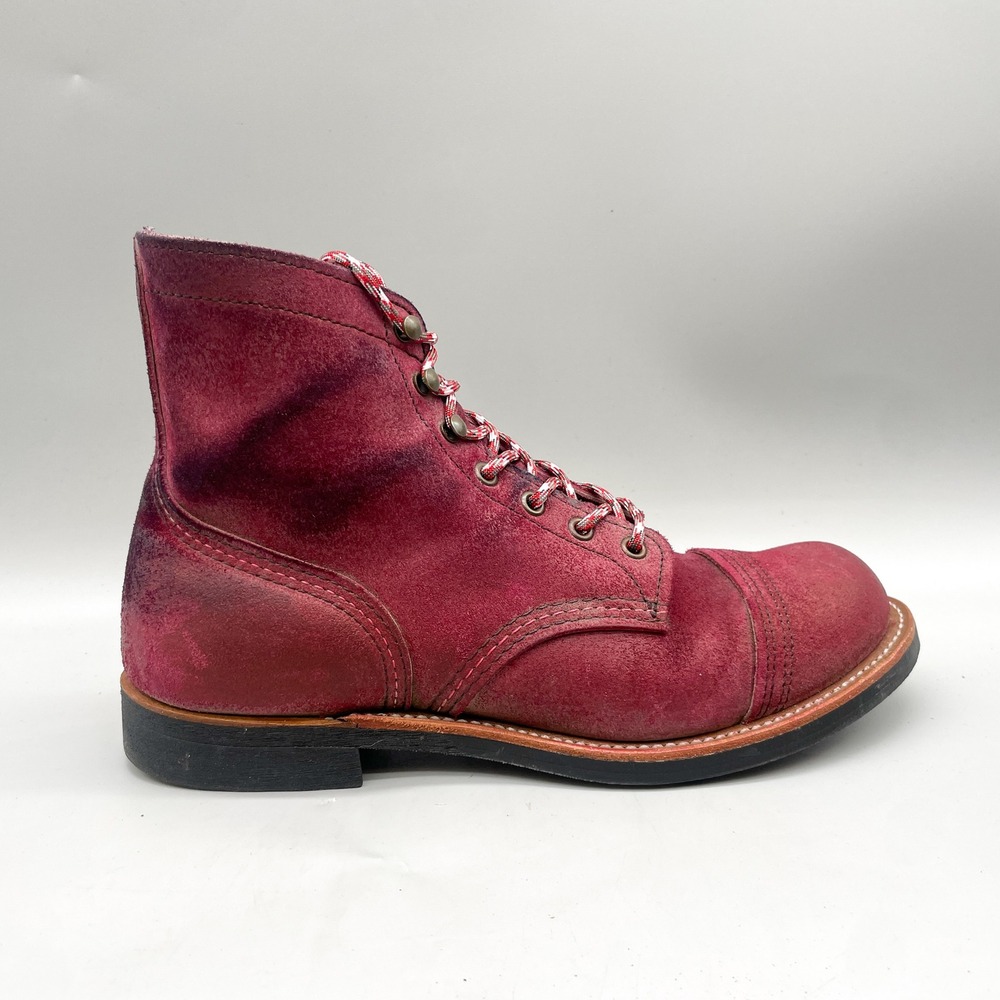 Red Wing Mens 8.5 D Iron Ranger Boots Burgundy Roughout Suede Cap Toe Rugged USA